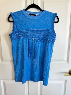 DSQUARED2 Bright Blue Sleeveless Fringe-Trim Tank